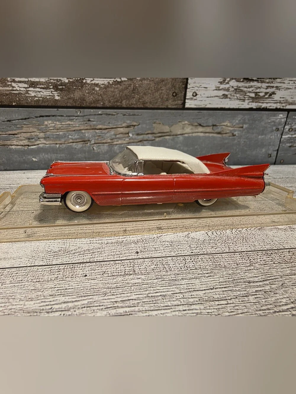 Cadilac Classic Red and White Convertible Decorative Car Sculpture